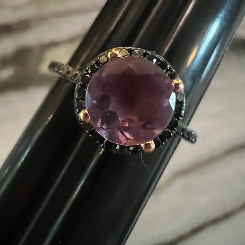 Amethyst and Black Diamond Rose Gold Ring - Picture 6 of 7